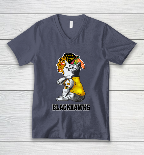NHL My Cat Loves Chicago Blackhawks Hockey V-Neck T-Shirt 7