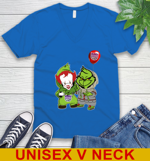 Sacramento Kings Baby Pennywise Grinch Christmas NBA Basketball V-Neck T-Shirt 6