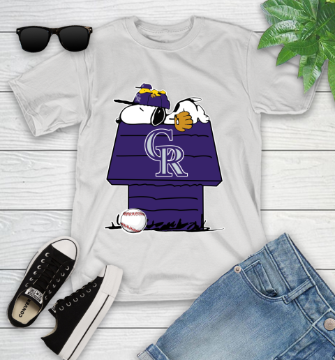 MLB Colorado Rockies Snoopy Woodstock The Peanuts Movie Baseball T Shirt Youth T-Shirt