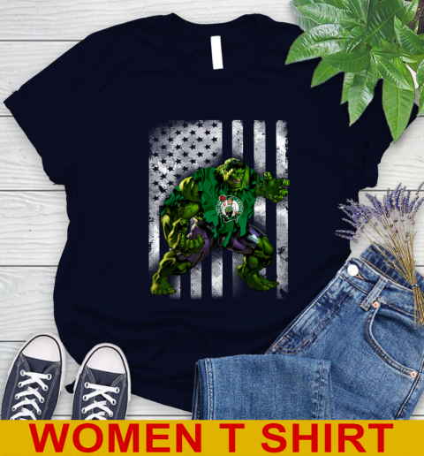 Boston Celtics Hulk Marvel Avengers NBA Basketball American Flag Women's T-Shirt 2