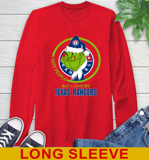 Texas Rangers MLB Christmas Grinch I Hate People But I Love My Favorite Baseball Team Long Sleeve T-Shirt 10