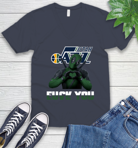 NBA Utah Jazz Deadpool Love You Fuck You Basketball Sports V-Neck T-Shirt 8