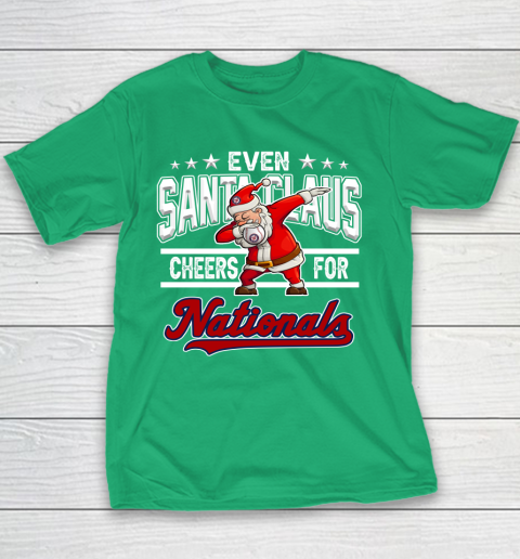 Washington Nationals Even Santa Claus Cheers For Christmas MLB Youth T-Shirt 3