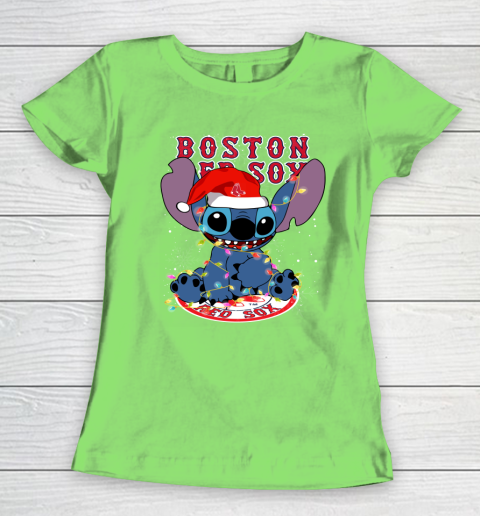 Boston Red Sox MLB noel stitch Baseball Christmas Women's T-Shirt 5