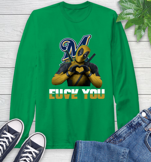 MLB Milwaukee Brewers Deadpool Love You Fuck You Baseball Sports Long Sleeve T-Shirt 8