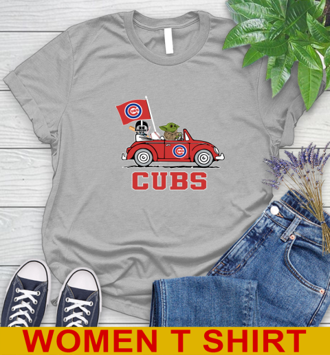 MLB Baseball Chicago Cubs Darth Vader Baby Yoda Driving Star Wars Shirt Women's T-Shirt 5