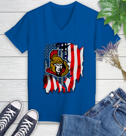 Ottawa Senators NHL Hockey American Flag Women's V-Neck T-Shirt 10