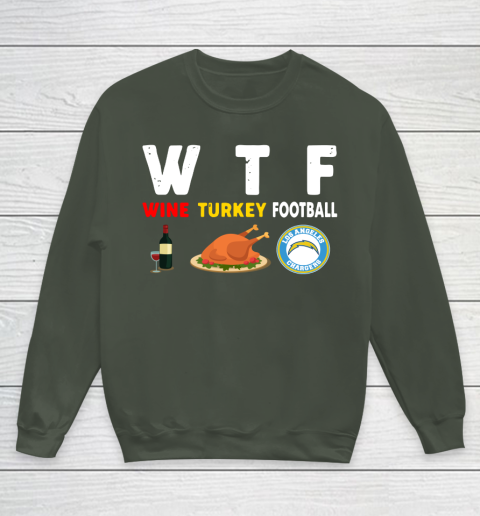 Los Angeles Chargers Giving Day WTF Wine Turkey Football NFL Youth Sweatshirt 8