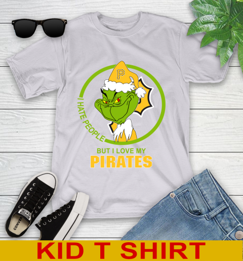 Pittsburgh Pirates MLB Christmas Grinch I Hate People But I Love My Favorite Baseball Team Youth T-Shirt 5