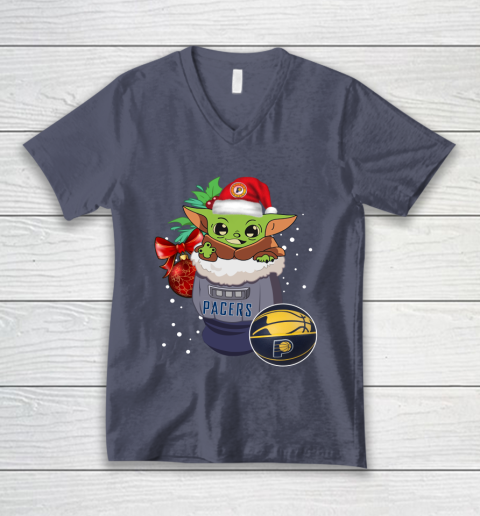 Indiana Pacers Christmas Baby Yoda Star Wars Funny Happy NBA V-Neck T-Shirt 8
