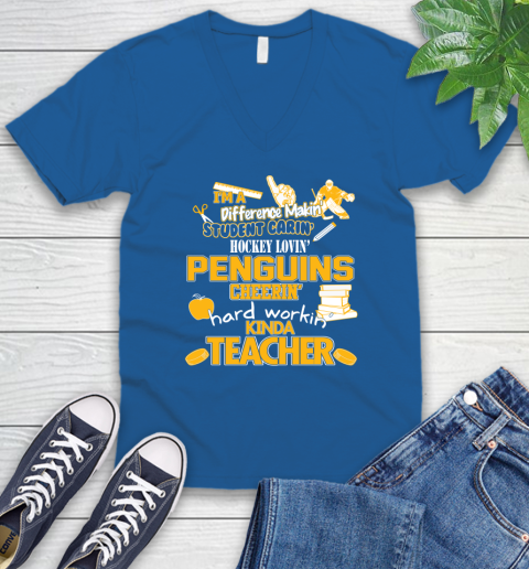 Pittsburgh Penguins NHL I'm A Difference Making Student Caring Hockey Loving Kinda Teacher V-Neck T-Shirt 5