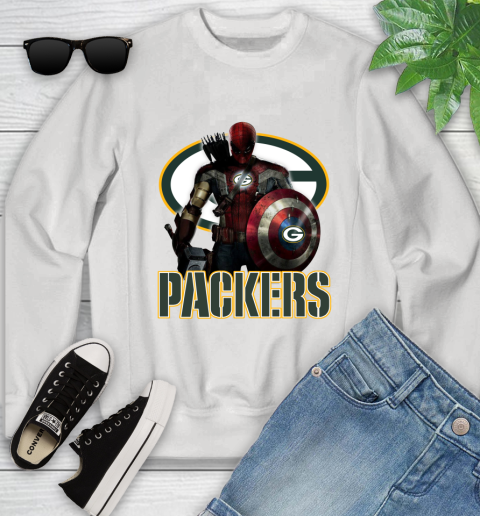 NFL Captain America Thor Spider Man Hawkeye Avengers Endgame Football Green Bay Packers Youth Sweatshirt