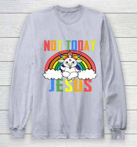 Unicorn Rainbow Not Today Jesus Premium Long Sleeve T-Shirt 6