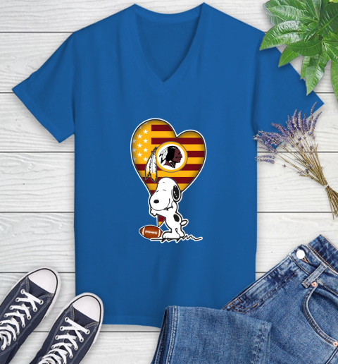 Washington Redskins NFL Football The Peanuts Movie Adorable Snoopy Women's V-Neck T-Shirt 10