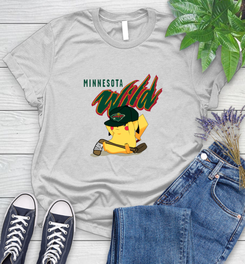 NHL Pikachu Hockey Sports Minnesota Wild Women's T-Shirt