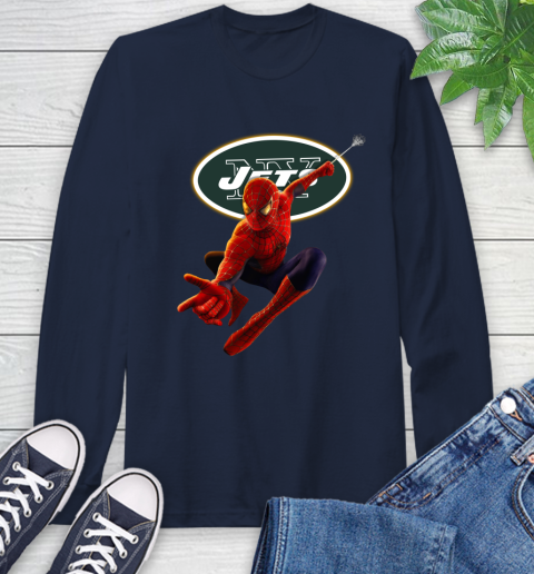 NFL Spider Man Avengers Endgame Football New York Jets Long Sleeve T-Shirt 5 NFL Spider Man Avengers Endgame Football New York Jets Long Sleeve T-Shirt - Image 5