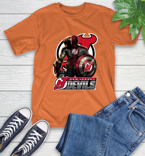 NHL Captain America Thor Spider Man Hawkeye Avengers Endgame Hockey New Jersey Devils T-Shirt 5