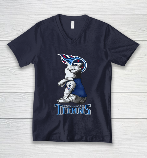 NFL Football My Cat Loves Tennessee Titans V-Neck T-Shirt 2
