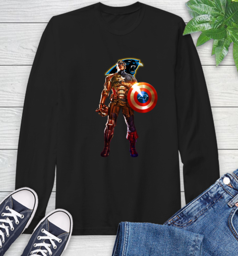 NFL Captain America Marvel Avengers Endgame Football Sports Carolina Panthers Long Sleeve T-Shirt 2