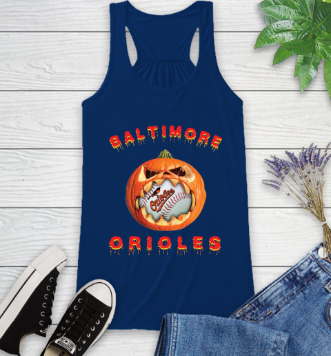 MLB Baltimore Orioles Halloween Pumpkin Baseball Sports Racerback Tank 9