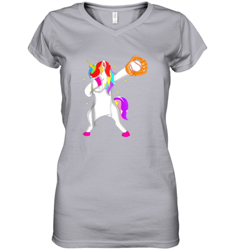 oyvz softball dabbing unicorn baseball girls teens women v neck t shirt 39 front sport grey