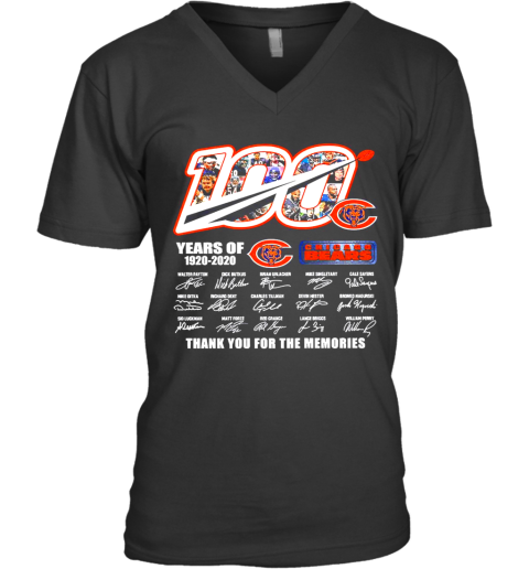 100 Chicago Bears Years Of 1920 2020 Thank You For The Memories Signatures V-Neck T-Shirt