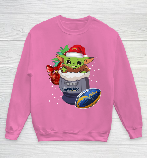 Los Angeles Chargers Christmas Baby Yoda Star Wars Funny Happy NFL Youth Sweatshirt 7