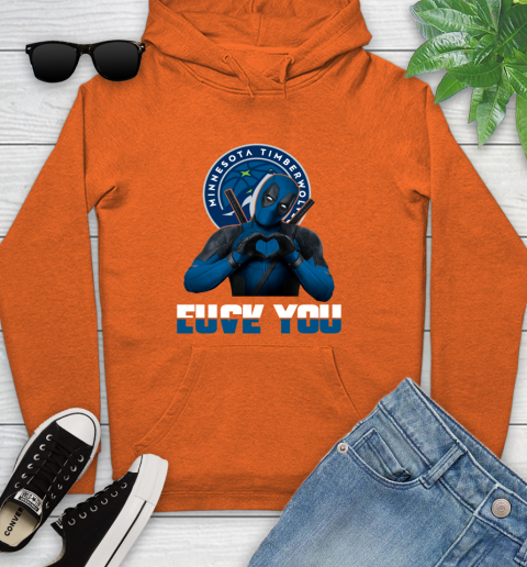 NBA Minnesota Timberwolves Deadpool Love You Fuck You Basketball Sports Youth Hoodie 4