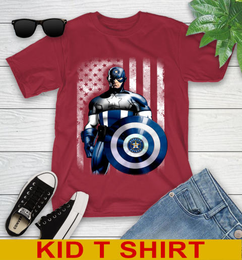 Houston Astros MLB Baseball Captain America Marvel Avengers American Flag Shirt Youth T-Shirt 12