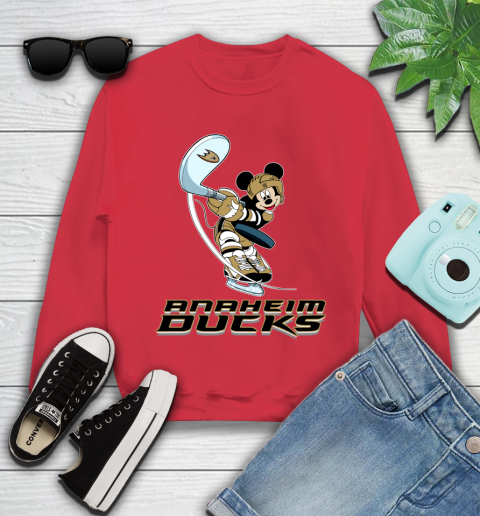 NHL Hockey Anaheim Ducks Cheerful Mickey Mouse Shirt Youth Sweatshirt - Image 9