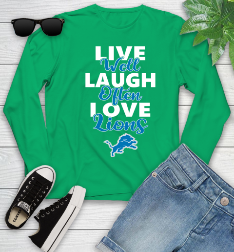 NFL Football Detroit Lions Live Well Laugh Often Love Shirt Youth Long Sleeve 6