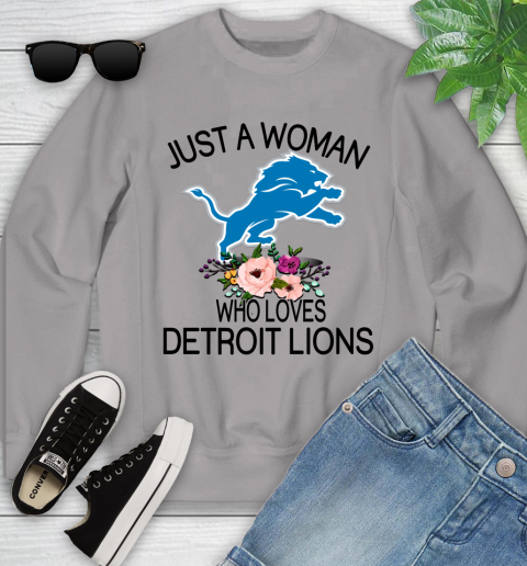 NFL Just A Woman Who Loves Detroit Lions Football Sports Youth Sweatshirt 2