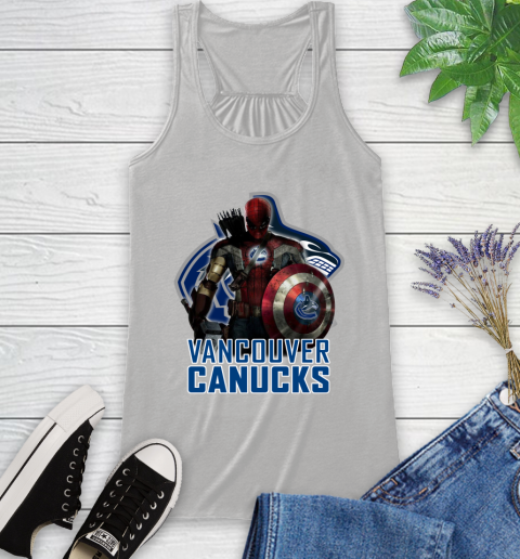 NHL Captain America Thor Spider Man Hawkeye Avengers Endgame Hockey Vancouver Canucks Racerback Tank
