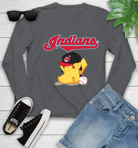 MLB Pikachu Baseball Sports Cleveland Indians Youth Long Sleeve 8