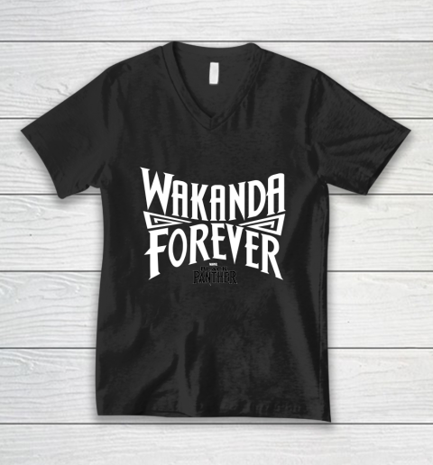 Marvel Black Panther Wakanda Forever Inward Text V-Neck T-Shirt