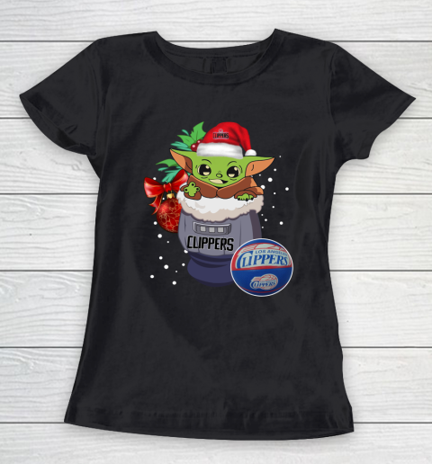 LA Clippers Christmas Baby Yoda Star Wars Funny Happy NBA Women's T-Shirt 2