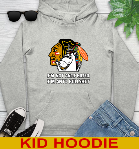 Chicago Blackhawks NHL Hockey Unicorn I'm Not Anti Hater I'm Anti Bullshit Youth Hoodie