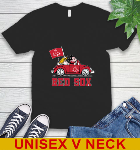 MLB Baseball Boston Red Sox Pluto Mickey Driving Disney Shirt V-Neck T-Shirt 2