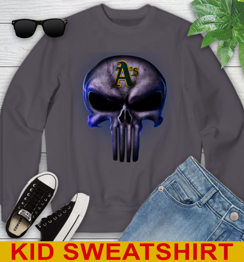 Oakland Athletics MLB Baseball Punisher Skull Sports Youth Sweatshirt 5