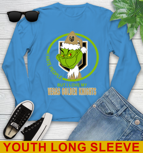 Vegas Golden Knights NHL Christmas Grinch I Hate People But I Love My Favorite Hockey Team Youth Long Sleeve 8