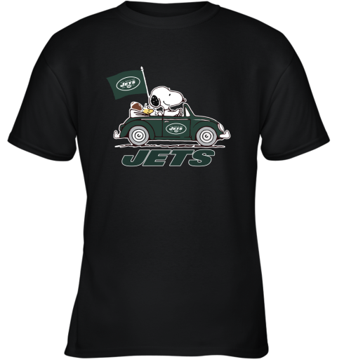 Snoopy And Woodstock Ride The New York Jets Car NFL Youth T-Shirt