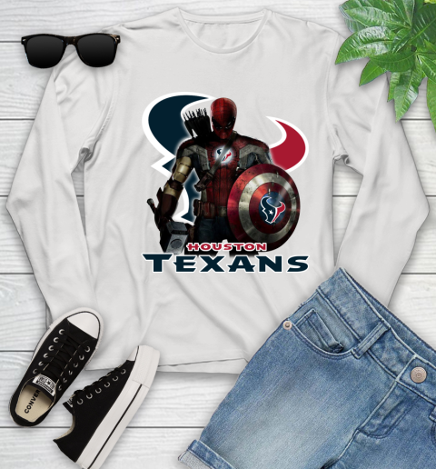 NFL Captain America Thor Spider Man Hawkeye Avengers Endgame Football Houston Texans Youth Long Sleeve