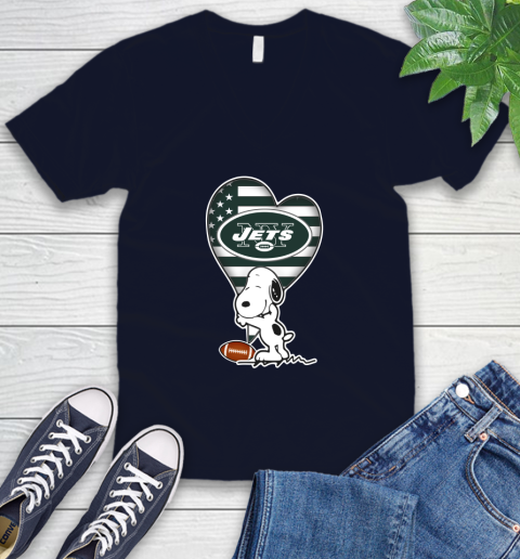 New York Jets NFL Football The Peanuts Movie Adorable Snoopy V-Neck T-Shirt 3