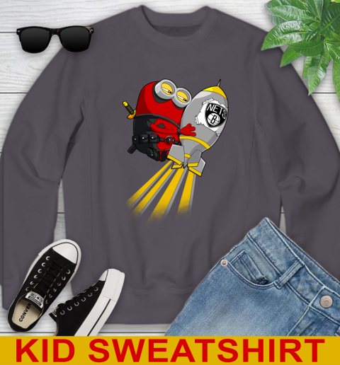 NBA Basketball Brooklyn Nets Deadpool Minion Marvel Shirt Youth Sweatshirt 5