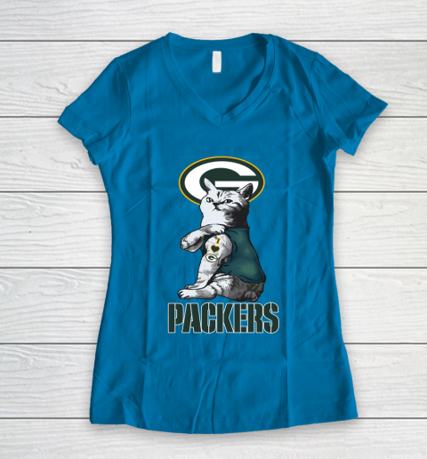 NFL Football My Cat Loves Green Bay Packers Women's V-Neck T-Shirt 5