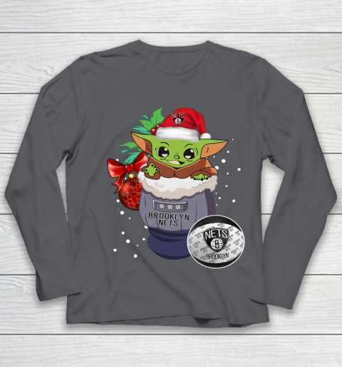 Brooklyn Nets Christmas Baby Yoda Star Wars Funny Happy NBA Youth Long Sleeve 8