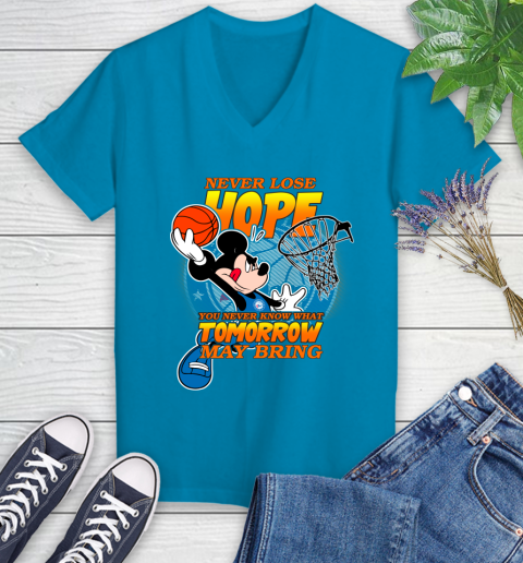 Philadelphia 76ers NBA Basketball Mickey Disney Never Lose Hope Women's V-Neck T-Shirt 7