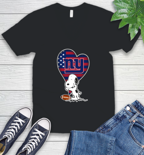 New York Giants NFL Football The Peanuts Movie Adorable Snoopy V-Neck T-Shirt 2