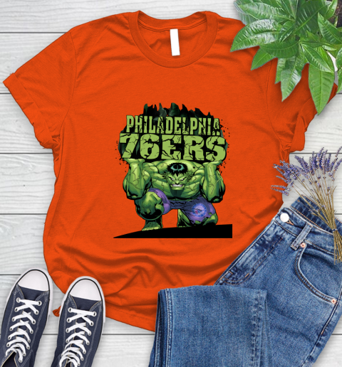 Philadelphia 76ers NBA Basketball Incredible Hulk Marvel Avengers Sports Women's T-Shirt 4