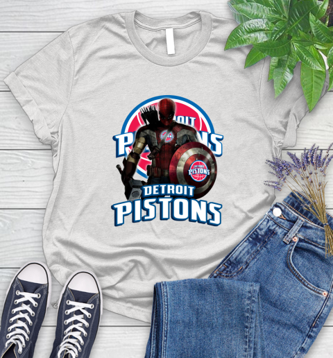 Detroit Pistons NBA Basketball Captain America Thor Spider Man Hawkeye Avengers Women's T-Shirt